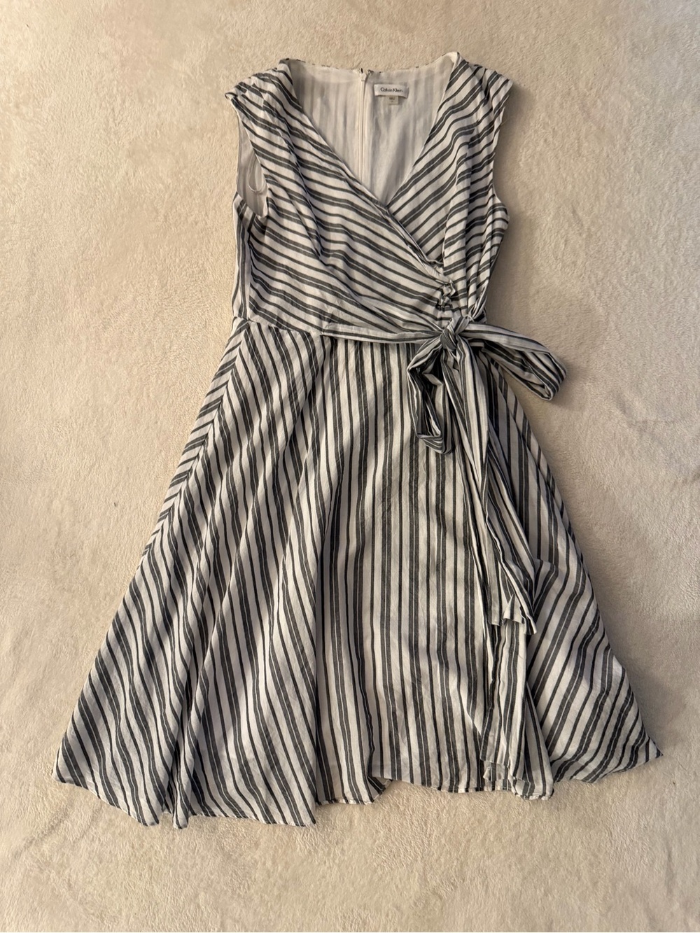 Calvin Klein Striped Cotton Wrap Fit & Flare Dress Size 12
